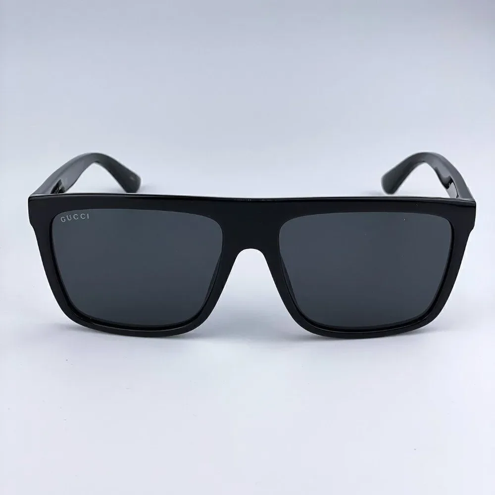 NEW Gucci GG0748S 001 Black Gray Rectangle Unisex Sunglasses